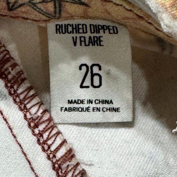 BDG Women's Printed Ruched V-front Flare Jean Low Rise Zip Closure Beige 26 - Picture 7 of 12